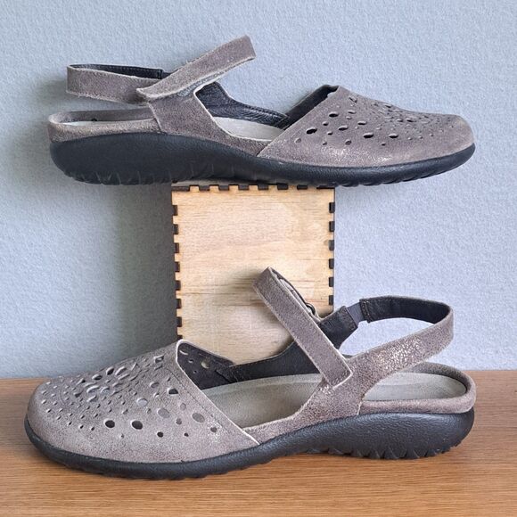 Naot Arataki Women’s 40 Silver Gray Leather Strappy Sandals Low Heel Mary Jane - Picture 5 of 13